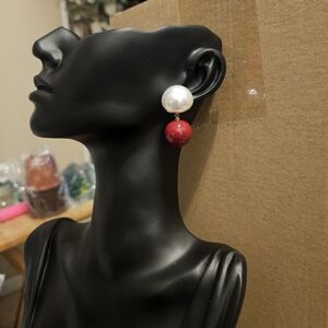 Elegant Pearl and Red Drop Earrings